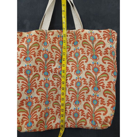 Jute Burlap Tote Floral Design Multi-Color Eco Friendly Reusable Shopping Bag - Picture 6 of 14